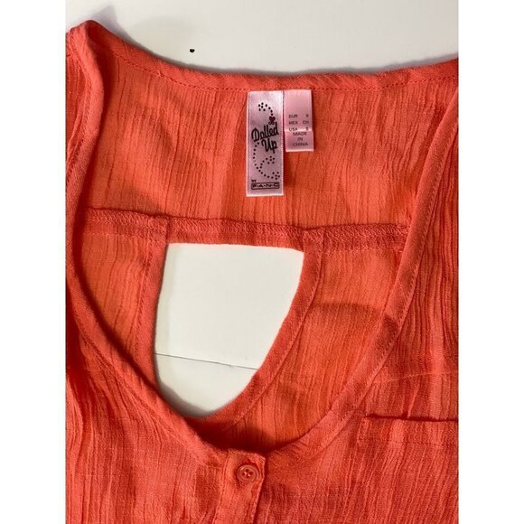 DOLLED UP by F.A.N.C. Women's Size Small Coral Summer Tank Top Crinkle Cut-out - Picture 3 of 10